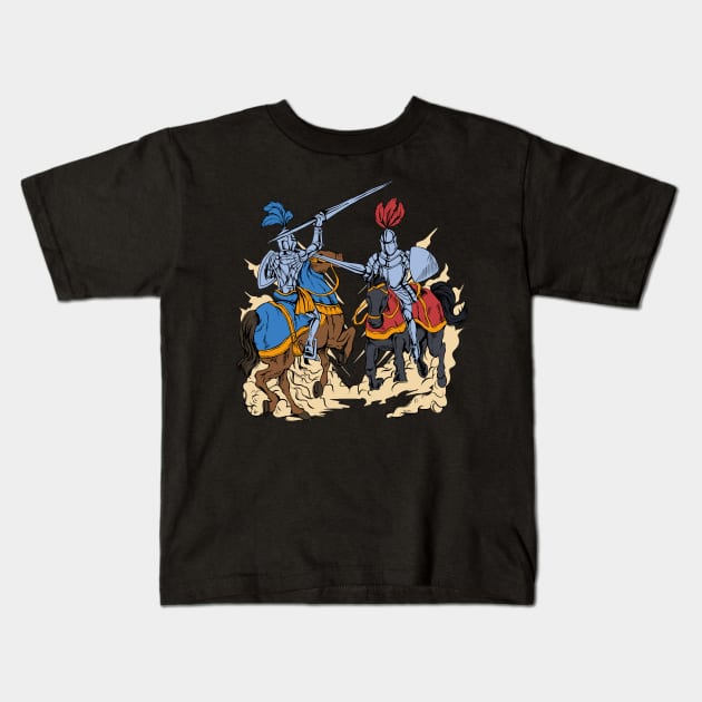 Medieval competition on horses - jousting Kids T-Shirt by Modern Medieval Design